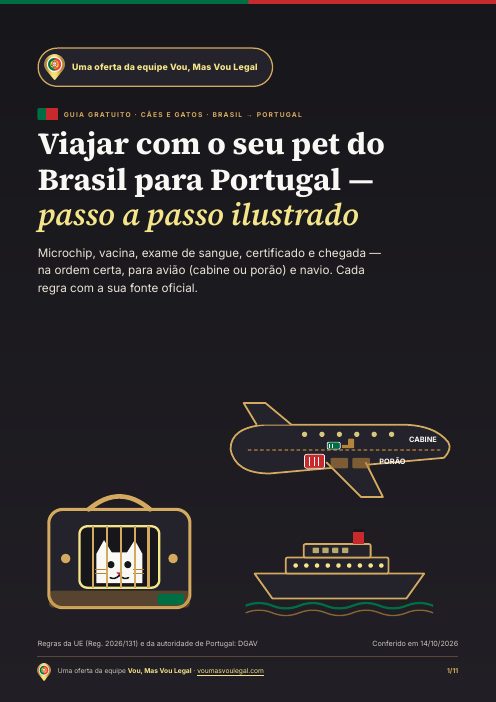 Capa do guia «Viajar com o seu pet do Brasil para Portugal — passo a passo ilustrado»